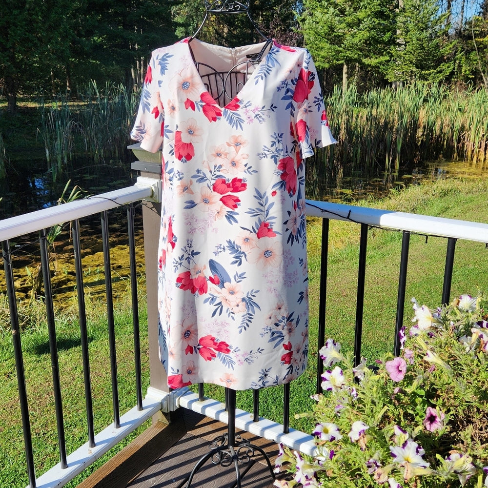 Ann Taylor floral print dress, Petite size large, EUC